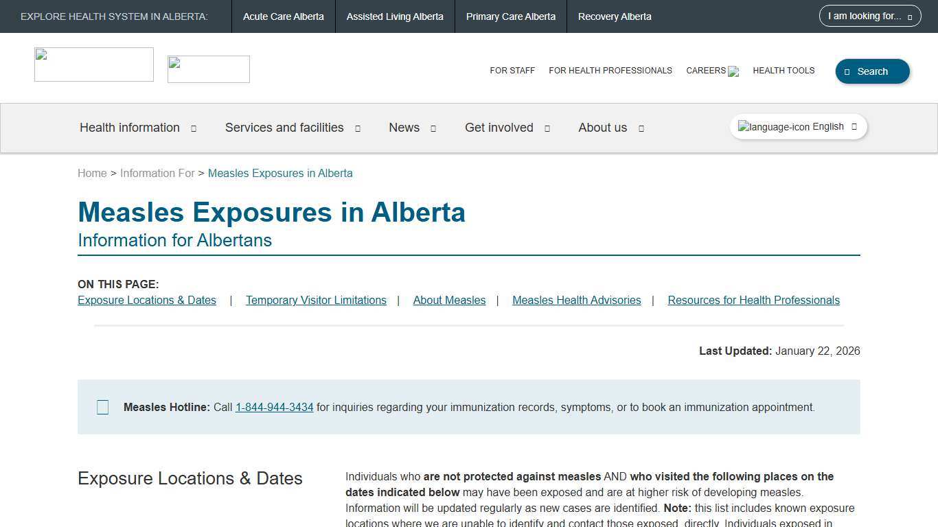 Measles Exposures in Alberta Alberta Health Services